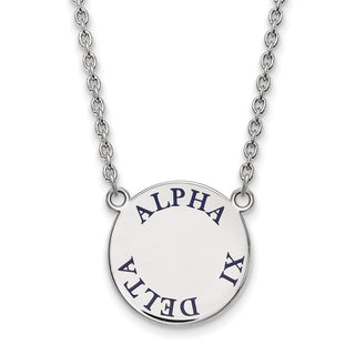 Sterling Silver Rhodium-plated LogoArt Alpha Xi Delta Sorority Text Large Color Enamel Pendant 18 inch Necklace SS015AXD-18