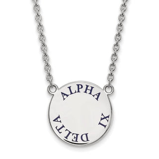 Sterling Silver Rhodium-plated LogoArt Alpha Xi Delta Sorority Text Large Color Enamel Pendant 18 inch Necklace SS015AXD-18