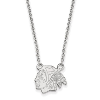 10k White Gold NHL LogoArt Chicago Blackhawks Small Pendant 18 inch Necklace