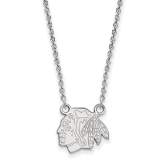14k White Gold NHL LogoArt Chicago Blackhawks Small Pendant 18 inch Necklace