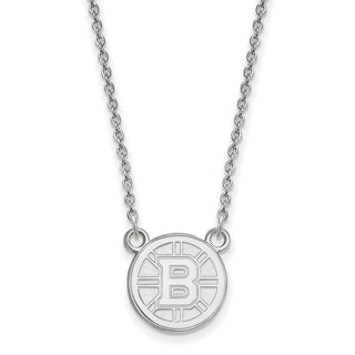 Sterling Silver Rhodium-plated NHL LogoArt Boston Bruins Small Pendant 18 inch Necklace SS015BRI-18