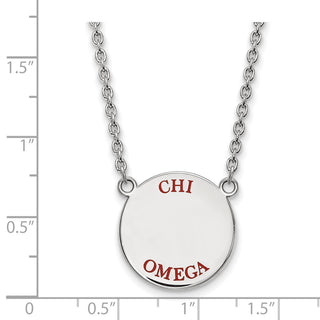 Sterling Silver Rhodium-plated LogoArt Chi Omega Sorority Text Large Color Enamel Pendant 18 inch Necklace SS015CHO-18