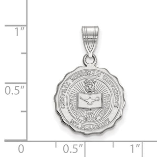 Sterling Silver Rhodium-plated LogoArt Central Michigan University Medium Crest Pendant