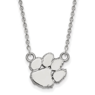 Sterling Silver Rhodium-plated LogoArt Clemson University Tiger Paw Small Pendant 18 inch Necklace