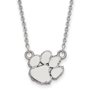 14k White Gold LogoArt Clemson University Tiger Paw Small Pendant 18 inch Necklace