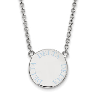 Sterling Silver Rhodium-plated LogoArt Delta Delta Delta Sorority Text Large Color Enamel Pendant 18 inch Necklace SS015DDD-18