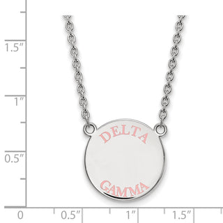 Sterling Silver Rhodium-plated LogoArt Delta Gamma Sorority Text Large Color Enamel Pendant 18 inch Necklace SS015DG-18