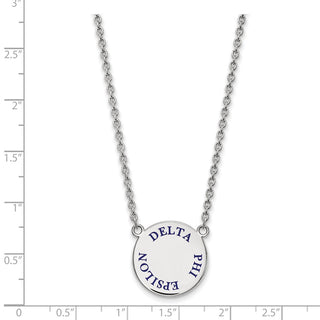 Sterling Silver Rhodium-plated LogoArt Delta Phi Epsilon Sorority Text Large Color Enamel Pendant 18 inch Necklace SS015DPH-18