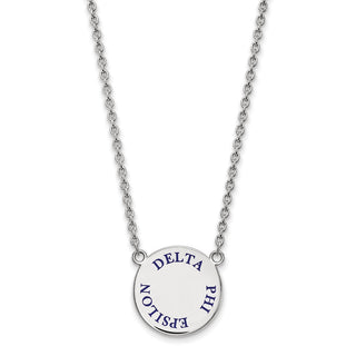 Sterling Silver Rhodium-plated LogoArt Delta Phi Epsilon Sorority Text Large Color Enamel Pendant 18 inch Necklace SS015DPH-18