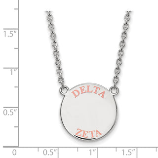 Sterling Silver Rhodium-plated LogoArt Delta Zeta Sorority Text Large Color Enamel Pendant 18 inch Necklace SS015DZ-18