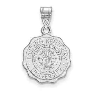 Sterling Silver Rhodium-plated LogoArt Eastern Kentucky University Medium Crest Pendant