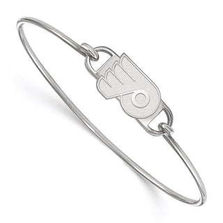 Sterling Silver Rhodium-plated NHL LogoArt Philadelphia Flyers Small Center 7 inch Wire Bangle Bracelet