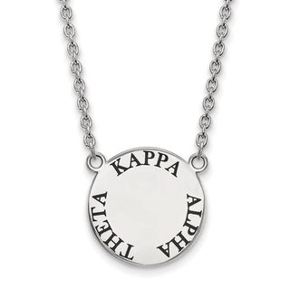 Sterling Silver Rhodium-plated LogoArt Kappa Alpha Theta Sorority Text Large Color Enamel Pendant 18 inch Necklace SS015KAT-18