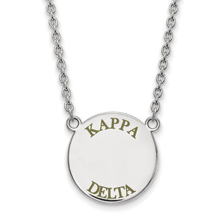 Sterling Silver Rhodium-plated LogoArt Kappa Delta Sorority Text Large Color Enamel Pendant 18 inch Necklace SS015KD-18