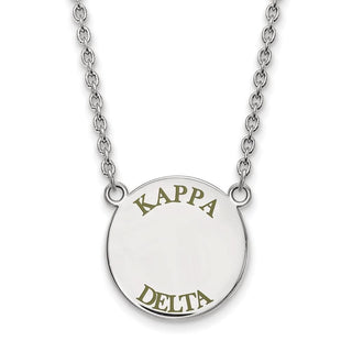 Sterling Silver Rhodium-plated LogoArt Kappa Delta Sorority Text Large Color Enamel Pendant 18 inch Necklace SS015KD-18