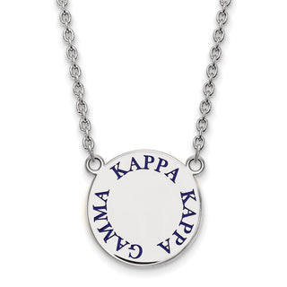 Sterling Silver Rhodium-plated LogoArt Kappa Kappa Gamma Sorority Text Large Color Enamel Pendant 18 inch Necklace SS015KKG-18