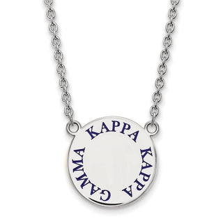 Sterling Silver Rhodium-plated LogoArt Kappa Kappa Gamma Sorority Text Large Color Enamel Pendant 18 inch Necklace SS015KKG-18