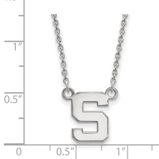10k White Gold LogoArt Michigan State University Letter S Small Pendant 18 inch Necklace