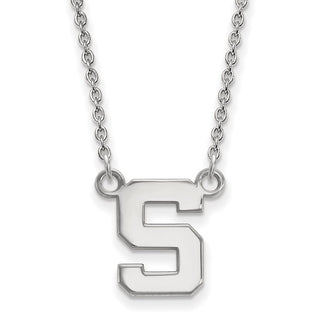 14k White Gold LogoArt Michigan State University Letter S Small Pendant 18 inch Necklace
