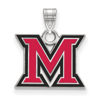Sterling Silver Rhodium-plated LogoArt Miami University Ohio Letter M Small Enameled Pendant