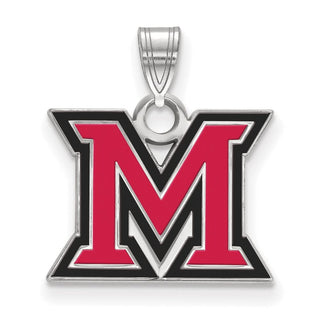Sterling Silver Rhodium-plated LogoArt Miami University Ohio Letter M Small Enameled Pendant