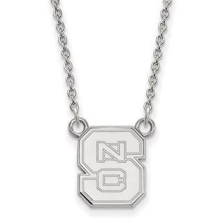Sterling Silver Rhodium-plated LogoArt North Carolina State University N-C-S Small Pendant 18 inch Necklace