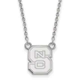 10k White Gold LogoArt North Carolina State University N-C-S Small Pendant 18 inch Necklace