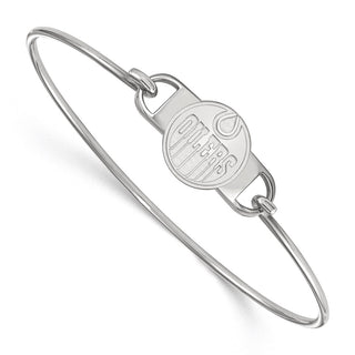 Sterling Silver Rhodium-plated NHL LogoArt Edmonton Oilers Small Center 7 inch Wire Bangle Bracelet