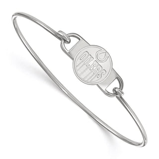 Sterling Silver Rhodium-plated NHL LogoArt Edmonton Oilers Small Center 7 inch Wire Bangle Bracelet