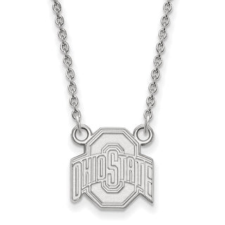 14k White Gold LogoArt The Ohio State University Small Pendant 18 inch Necklace