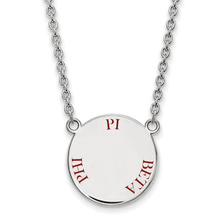 Sterling Silver Rhodium-plated LogoArt Pi Beta Phi Sorority Text Large Color Enamel Pendant 18 inch Necklace SS015PBP-18