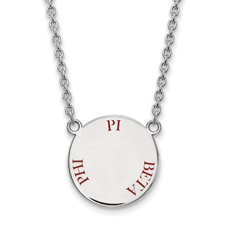 Sterling Silver Rhodium-plated LogoArt Pi Beta Phi Sorority Text Large Color Enamel Pendant 18 inch Necklace SS015PBP-18