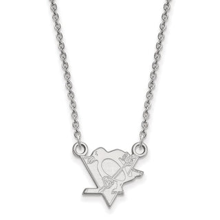 10k White Gold NHL LogoArt Pittsburgh Penguins Small Pendant 18 inch Necklace