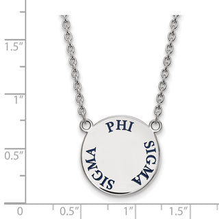 Sterling Silver Rhodium-plated LogoArt Phi Sigma Sigma Sorority Text Large Color Enamel Pendant 18 inch Necklace SS015PSS-18