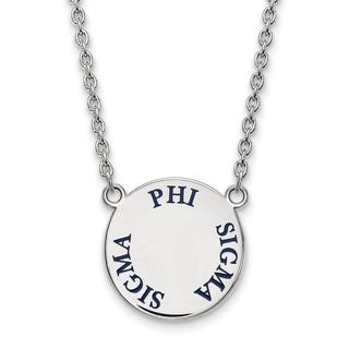 Sterling Silver Rhodium-plated LogoArt Phi Sigma Sigma Sorority Text Large Color Enamel Pendant 18 inch Necklace SS015PSS-18