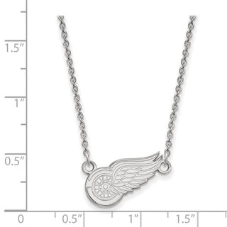 Sterling Silver Rhodium-plated NHL LogoArt Detroit Red Wings Small Pendant 18 inch Necklace