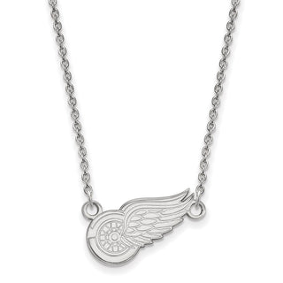 Sterling Silver Rhodium-plated NHL LogoArt Detroit Red Wings Small Pendant 18 inch Necklace