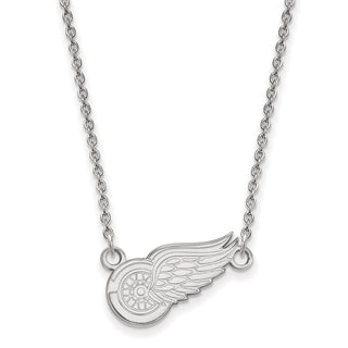 Sterling Silver Rhodium-plated NHL LogoArt Detroit Red Wings Small Pendant 18 inch Necklace