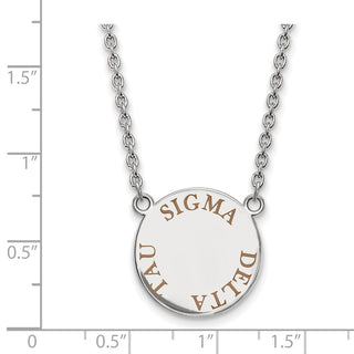 Sterling Silver Rhodium-plated LogoArt Sigma Delta Tau Sorority Text Large Color Enamel Pendant 18 inch Necklace SS015SDT-18