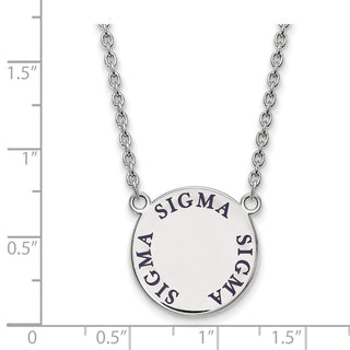 Sterling Silver Rhodium-plated LogoArt Sigma Sigma Sigma Sorority Text Large Color Enamel Pendant 18 inch Necklace SS015SSS-18