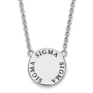 Sterling Silver Rhodium-plated LogoArt Sigma Sigma Sigma Sorority Text Large Color Enamel Pendant 18 inch Necklace SS015SSS-18
