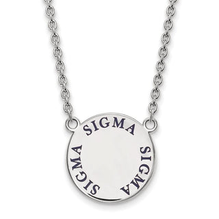 Sterling Silver Rhodium-plated LogoArt Sigma Sigma Sigma Sorority Text Large Color Enamel Pendant 18 inch Necklace SS015SSS-18