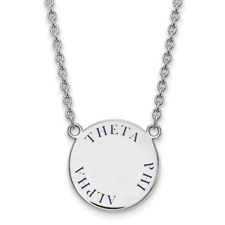 Sterling Silver Rhodium-plated LogoArt Theta Phi Alpha Sorority Text Large Color Enamel Pendant 18 inch Necklace SS015TPA-18