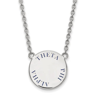 Sterling Silver Rhodium-plated LogoArt Theta Phi Alpha Sorority Text Large Color Enamel Pendant 18 inch Necklace SS015TPA-18