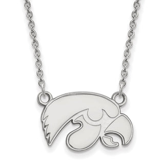 Sterling Silver Rhodium-plated LogoArt University of Iowa Hawk Small Pendant 18 inch Necklace