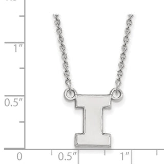 14k White Gold LogoArt University of Illinois Letter I Small Pendant 18 inch Necklace