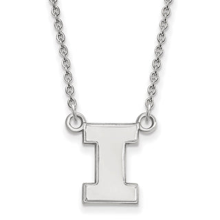 Sterling Silver Rhodium-plated LogoArt University of Illinois Letter I Small Pendant 18 inch Necklace