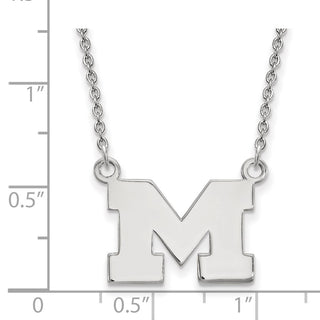 14k White Gold LogoArt University of Michigan Letter M Small Pendant 18 inch Necklace