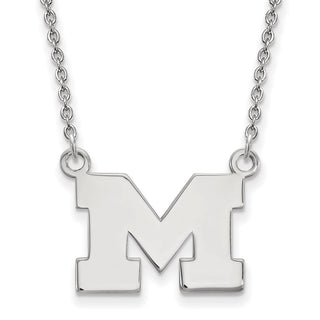 Sterling Silver Rhodium-plated LogoArt University of Michigan Letter M Small Pendant 18 inch Necklace