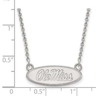 10k White Gold LogoArt University of Mississippi Ole Miss Small Oval Pendant 18 inch Necklace